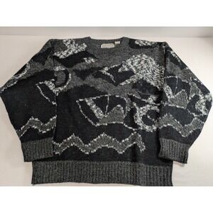 Vintage Method Sweater Mens Large Black Gray Abstract Knit Pullover Korea 90s